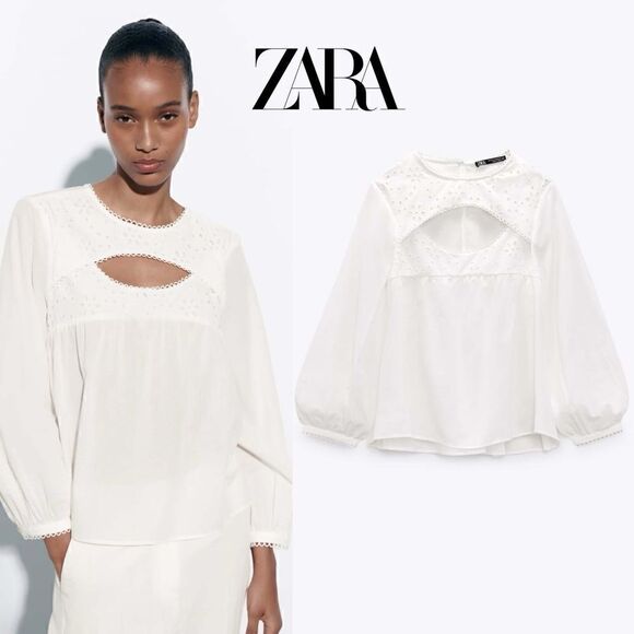 ZARA CUTOUT WHITE BLOUSE - Picture 4 of 13
